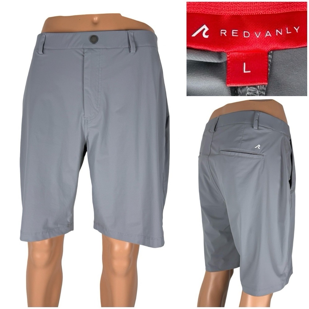 Redvanly Mens Large Shorts Hanover Pull On Golf Gray 9" Inseam Performance EUC